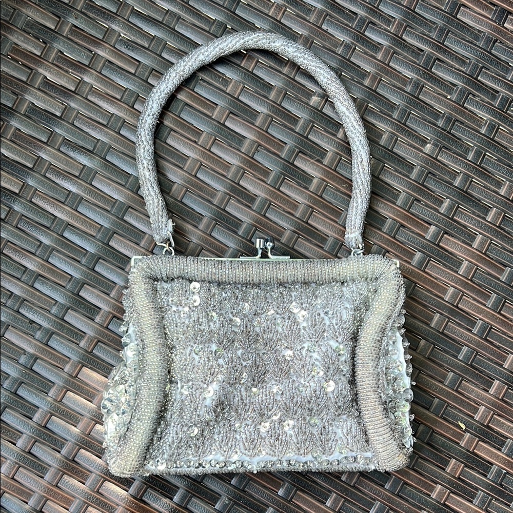 Vintage Mr. Ernest Glamorous Silver Sequin Clutch with Trim